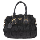 PRADA Hand Bag Nylon 2way Black Gold Auth 185729-13
