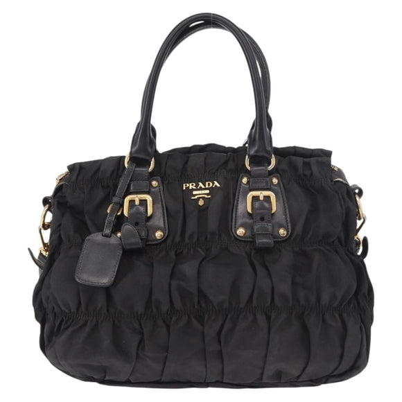 PRADA Hand Bag Nylon 2way Black Gold Auth 185729