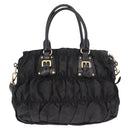 PRADA Hand Bag Nylon 2way Black Gold Auth 185729-2