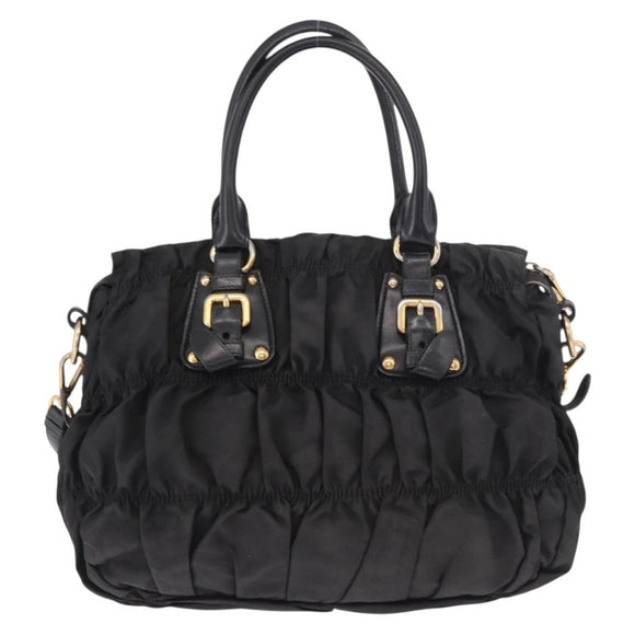 PRADA Hand Bag Nylon 2way Black Gold Auth 185729
