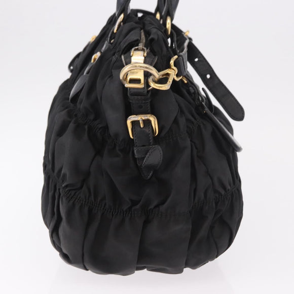 PRADA Hand Bag Nylon 2way Black Gold Auth 185729