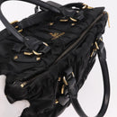 PRADA Hand Bag Nylon 2way Black Gold Auth 185729-6