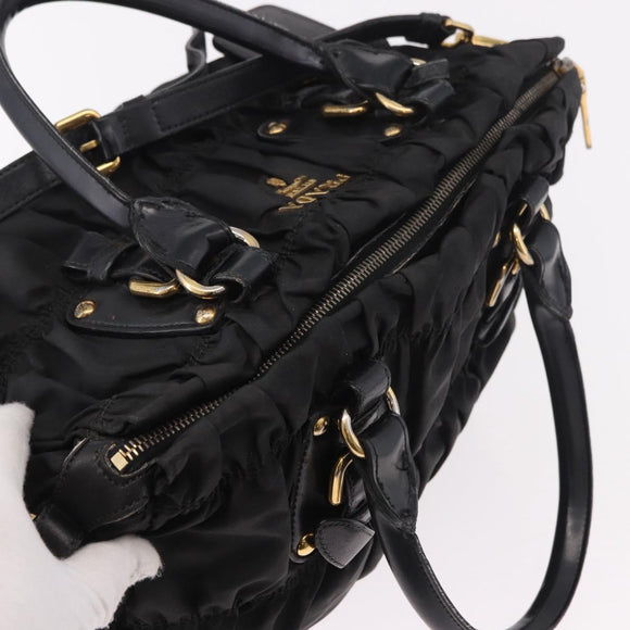 PRADA Hand Bag Nylon 2way Black Gold Auth 185729