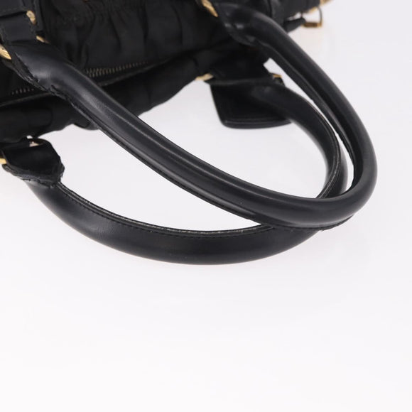 PRADA Hand Bag Nylon 2way Black Gold Auth 185729