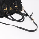 PRADA Hand Bag Nylon 2way Black Gold Auth 185729-8