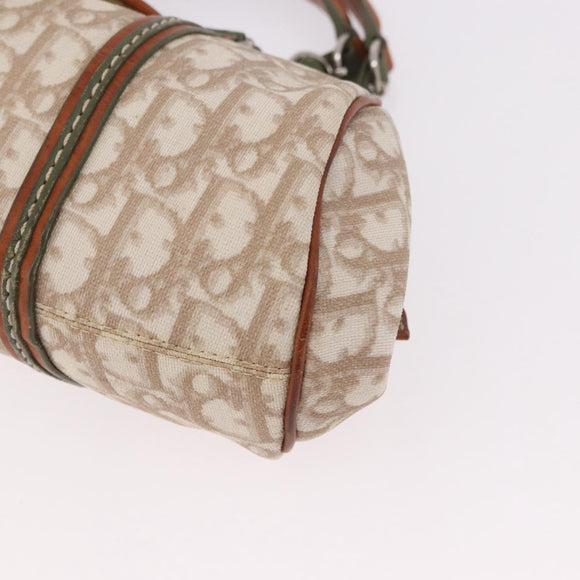 Christian Dior Trotter Canvas Romantic Hand Bag PVC Beige Silver Auth 185730SAV