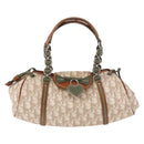 Christian Dior Trotter Canvas Romantic Hand Bag PVC Beige Silver Auth 185730SAV-13