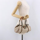 Christian Dior Trotter Canvas Romantic Hand Bag PVC Beige Silver Auth 185730SAV-25