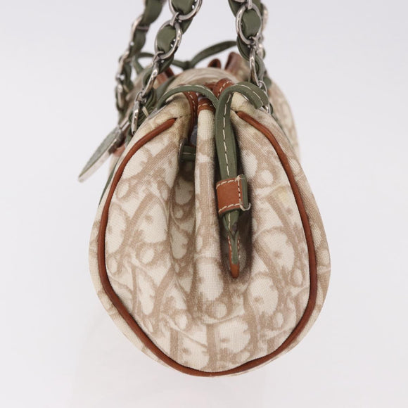 Christian Dior Trotter Canvas Romantic Hand Bag PVC Beige Silver Auth 185730SAV