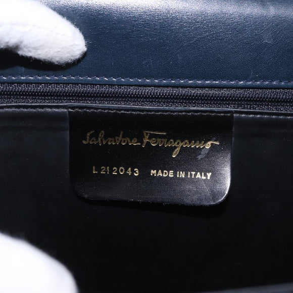 Salvatore Ferragamo Hand Bag Leather 2way Navy Gold Auth 185733A