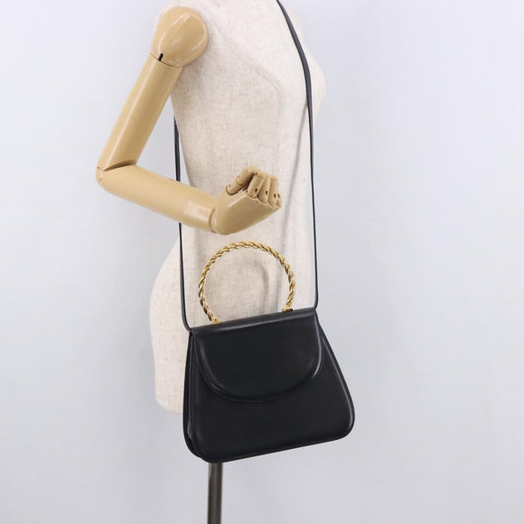 Salvatore Ferragamo Hand Bag Leather 2way Navy Gold Auth 185733A