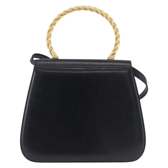 Salvatore Ferragamo Hand Bag Leather 2way Navy Gold Auth 185733A