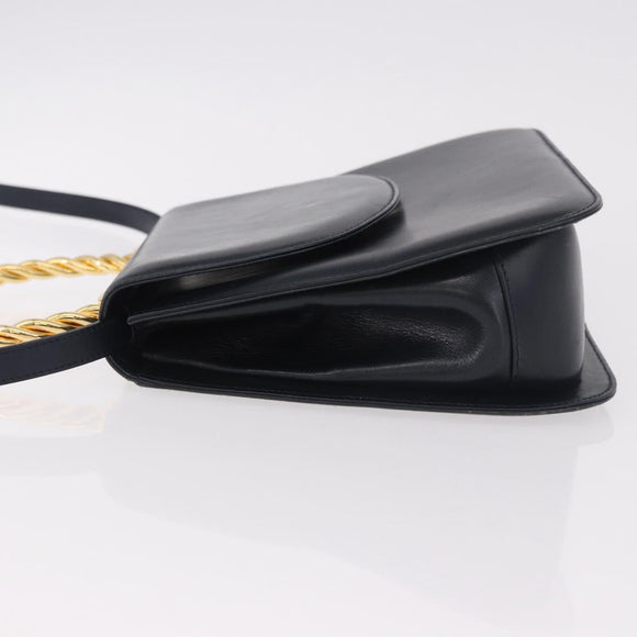 Salvatore Ferragamo Hand Bag Leather 2way Navy Gold Auth 185733A