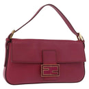 FENDI Mamma Baguette Shoulder Bag Leather Ivory Gold Auth 185734SAM-1