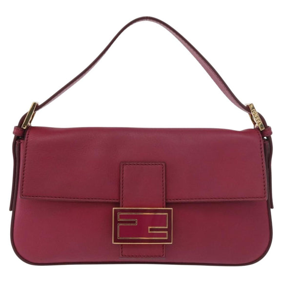 FENDI Mamma Baguette Shoulder Bag Leather Ivory Gold Auth 185734SAM