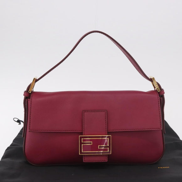 FENDI Mamma Baguette Shoulder Bag Leather Ivory Gold Auth 185734SAM