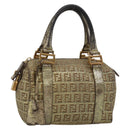 FENDI Zucchino Canvas Hand Bag Gold Auth 185735-1