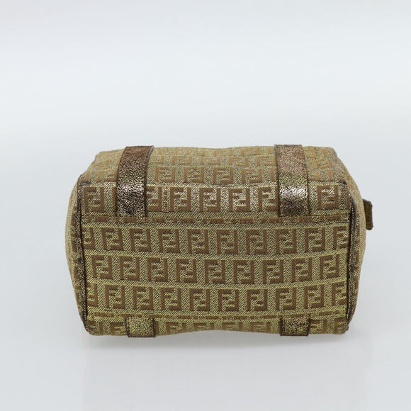 FENDI Zucchino Canvas Hand Bag Gold Auth 185735