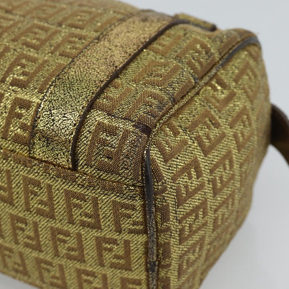 FENDI Zucchino Canvas Hand Bag Gold Auth 185735