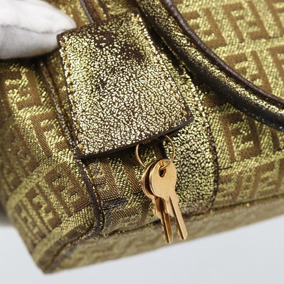 FENDI Zucchino Canvas Hand Bag Gold Auth 185735