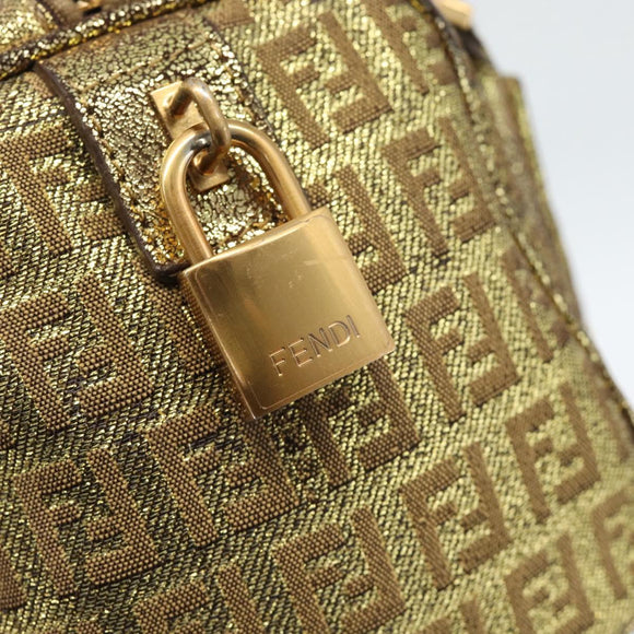 FENDI Zucchino Canvas Hand Bag Gold Auth 185735