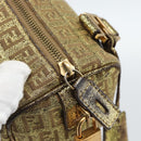 FENDI Zucchino Canvas Hand Bag Gold Auth 185735-18