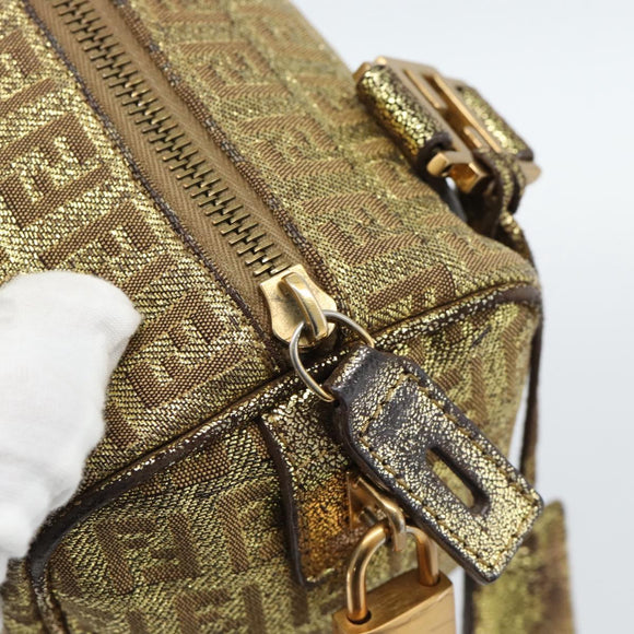 FENDI Zucchino Canvas Hand Bag Gold Auth 185735