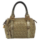 FENDI Zucchino Canvas Hand Bag Gold Auth 185735-2