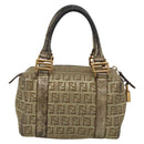FENDI Zucchino Canvas Hand Bag Gold Auth 185735-3
