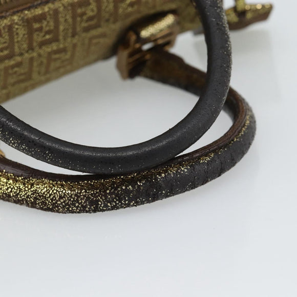 FENDI Zucchino Canvas Hand Bag Gold Auth 185735