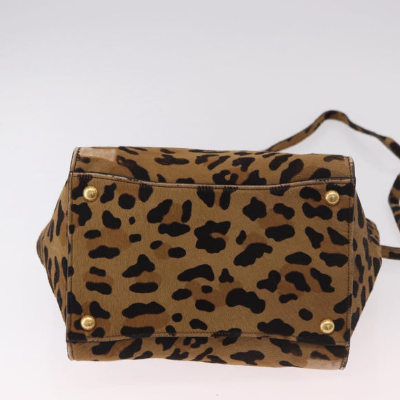 PRADA Hand Bag Harako Leather 2way Brown Gold Auth 185737A