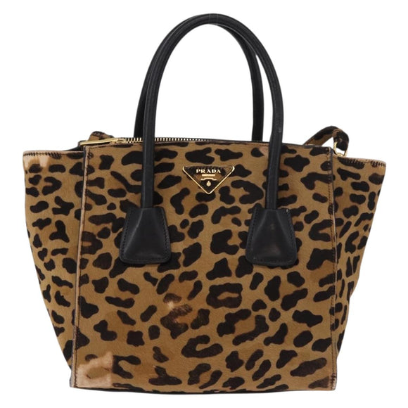 PRADA Hand Bag Harako Leather 2way Brown Gold Auth 185737A