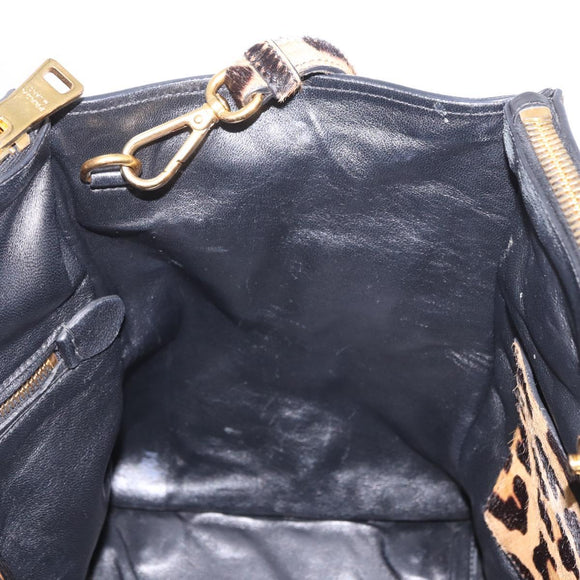 PRADA Hand Bag Harako Leather 2way Brown Gold Auth 185737A