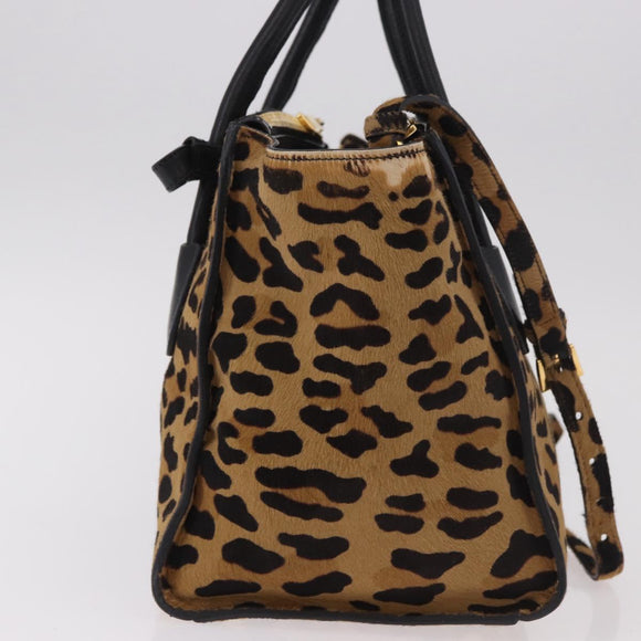 PRADA Hand Bag Harako Leather 2way Brown Gold Auth 185737A