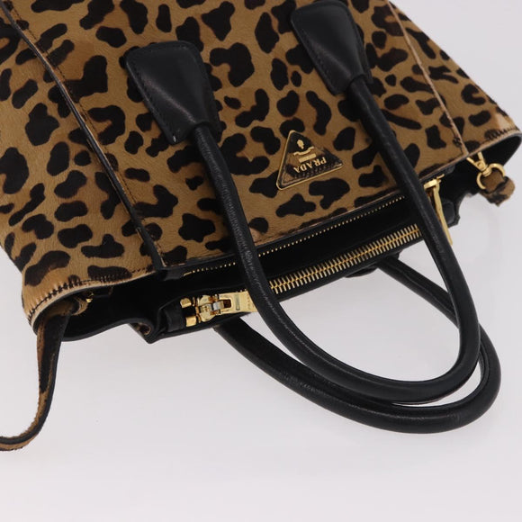 PRADA Hand Bag Harako Leather 2way Brown Gold Auth 185737A
