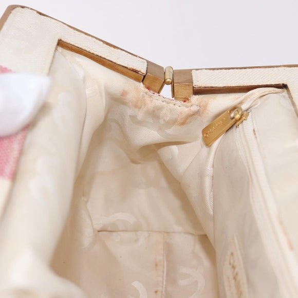 CHANEL Hand Bag Canvas Pink Gold CC Auth 185742A