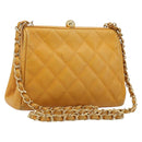 CHANEL Matelasse Chain Shoulder Bag Caviar Skin Yellow Gold CC Auth 185743-1