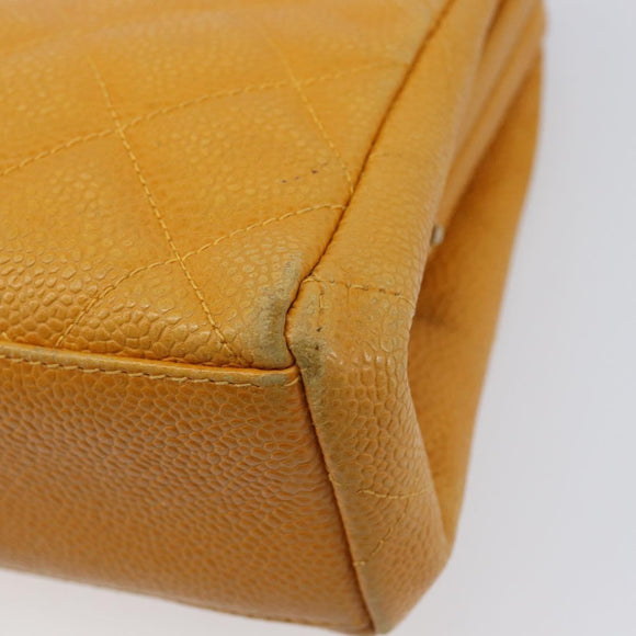 CHANEL Matelasse Chain Shoulder Bag Caviar Skin Yellow Gold CC Auth 185743