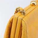 CHANEL Matelasse Chain Shoulder Bag Caviar Skin Yellow Gold CC Auth 185743-15