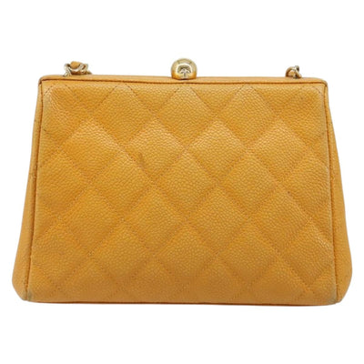 CHANEL Matelasse Chain Shoulder Bag Caviar Skin Yellow Gold CC Auth 185743 - 0