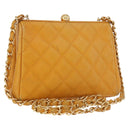 CHANEL Matelasse Chain Shoulder Bag Caviar Skin Yellow Gold CC Auth 185743A-1