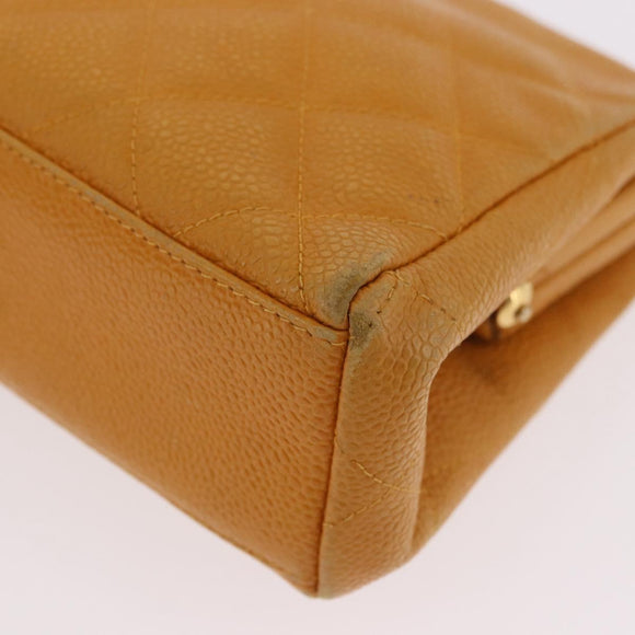 CHANEL Matelasse Chain Shoulder Bag Caviar Skin Yellow Gold CC Auth 185743A