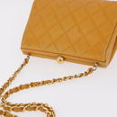 CHANEL Matelasse Chain Shoulder Bag Caviar Skin Yellow Gold CC Auth 185743A-14