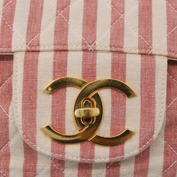 CHANEL Big Matelasse Chain Shoulder Bag Canvas Pink Gold CC Auth 185745SAV