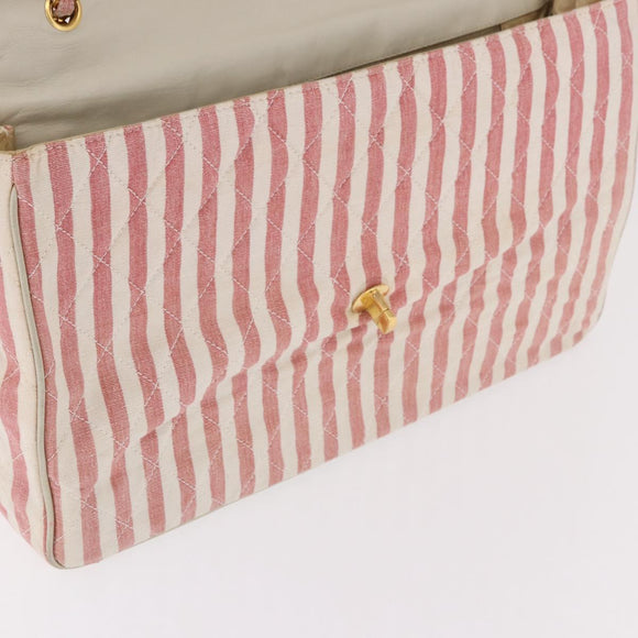 CHANEL Big Matelasse Chain Shoulder Bag Canvas Pink Gold CC Auth 185745SAV