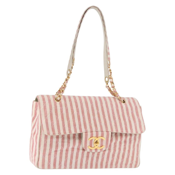 CHANEL Grote Matelasse Ketting Schoudertas Canvas Roze Goudkleurige CC Auth 185745SAV
