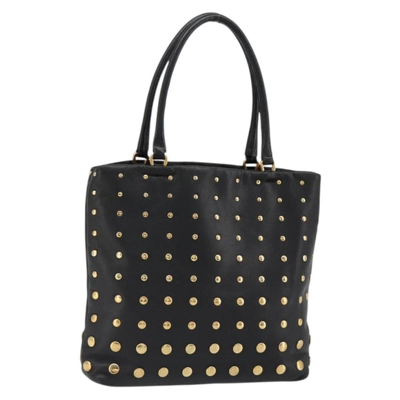 PRADA Hand Bag Leather Black Gold Auth 185746A