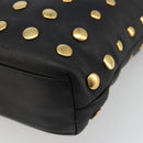 PRADA Hand Bag Leather Black Gold Auth 185746A-15