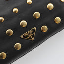 PRADA Hand Bag Leather Black Gold Auth 185746A-17