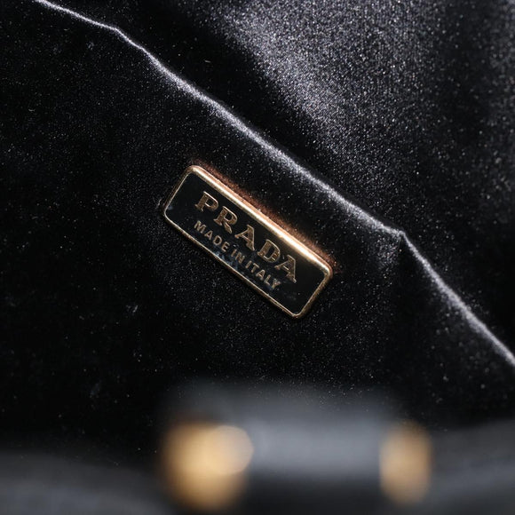 PRADA Hand Bag Leather Black Gold Auth 185746A